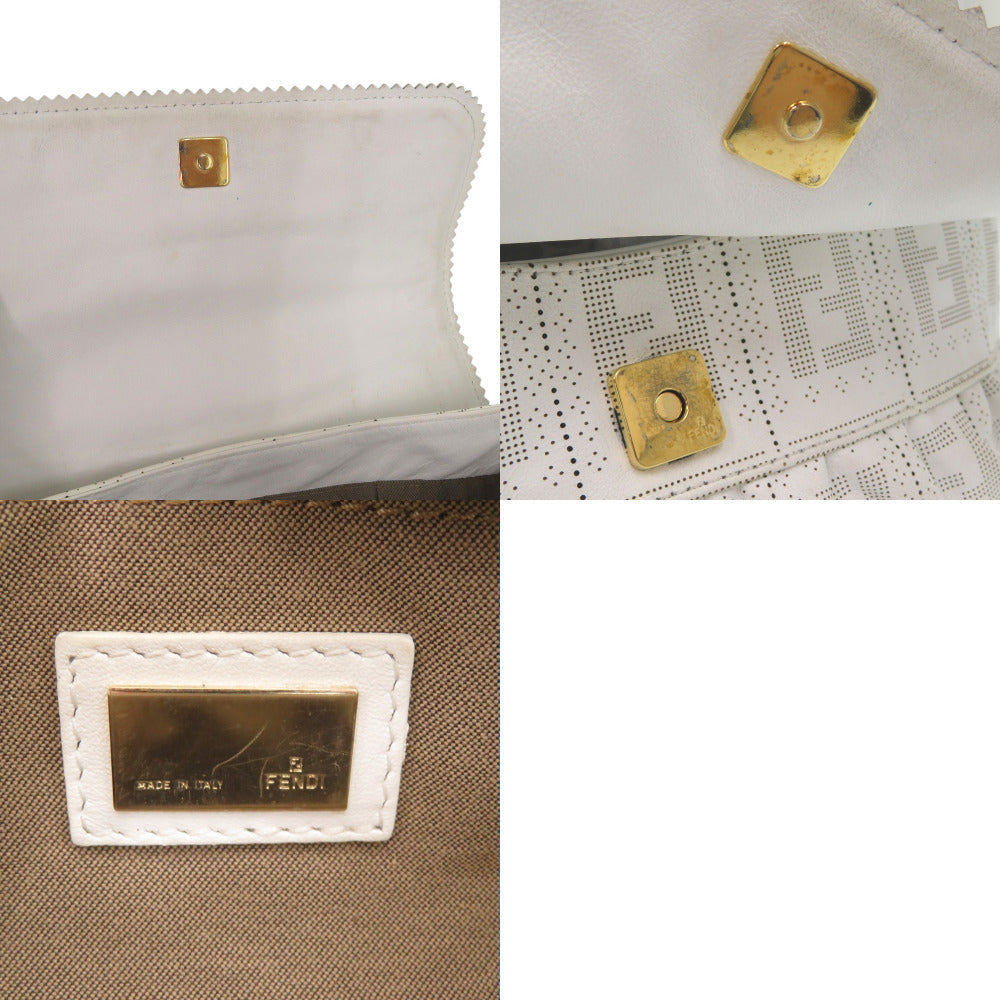 FENDI Handbag 8BR445 leather white one belt Zucca Women Used Authentic