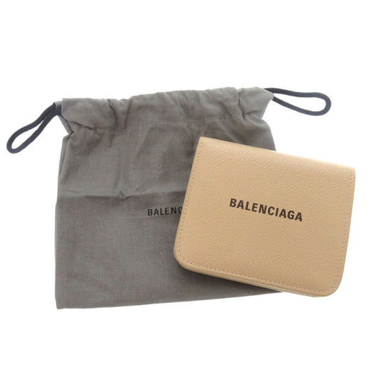 BALENCIAGA Bifold Wallet leather beige Women Used Authentic