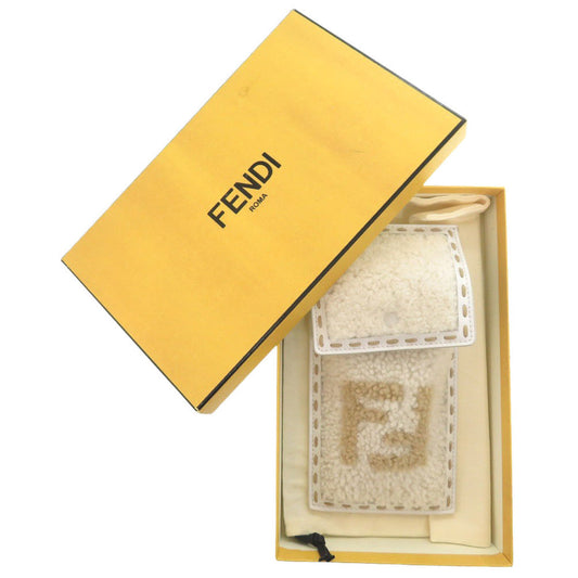 FENDI Pouch Mouton, Leather white Phone Holder Bag Charm Women Used Authentic