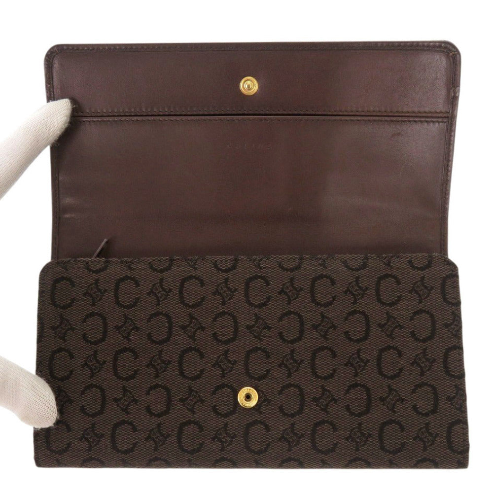 CELINE Long Wallet Purse Canvas, Leather Brown