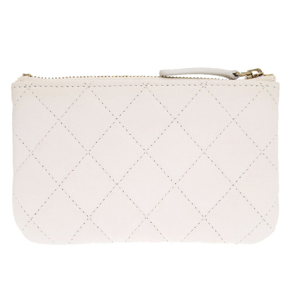 CHANEL Pouch Caviar skin white Matrasse COCO Mark Women Used Authentic