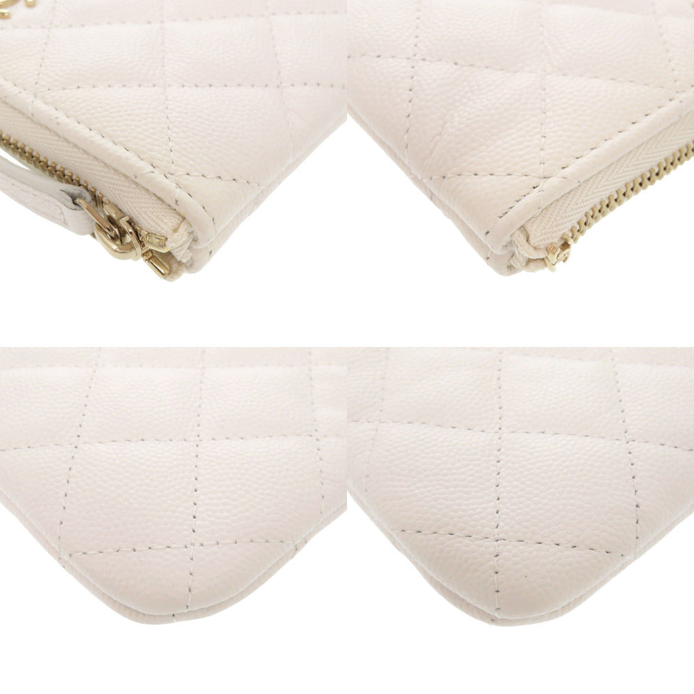 CHANEL Pouch Caviar skin white Matrasse COCO Mark Women Used Authentic