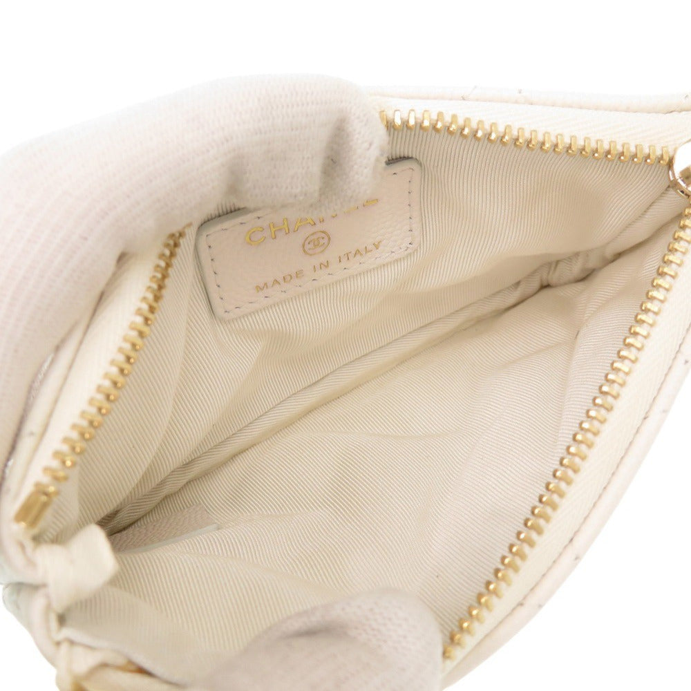CHANEL Pouch Caviar skin white Matrasse COCO Mark Women Used Authentic