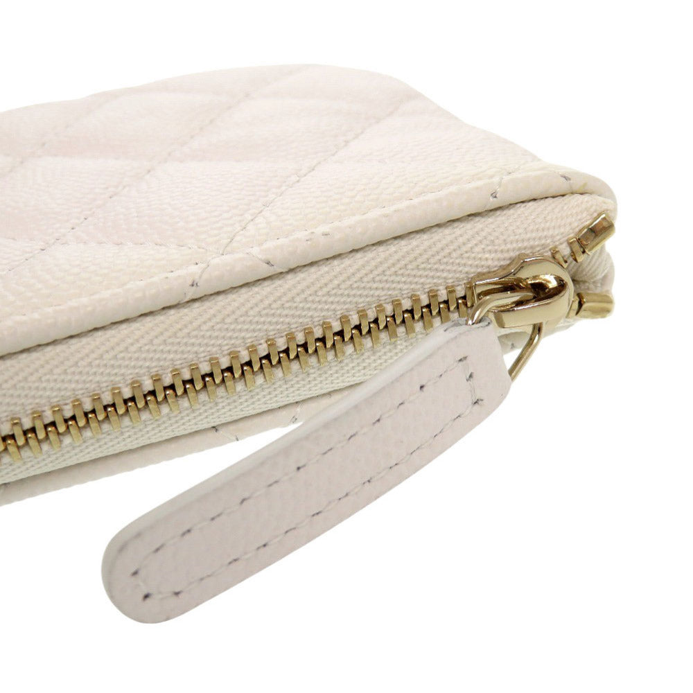 CHANEL Pouch Caviar skin white Matrasse COCO Mark Women Used Authentic