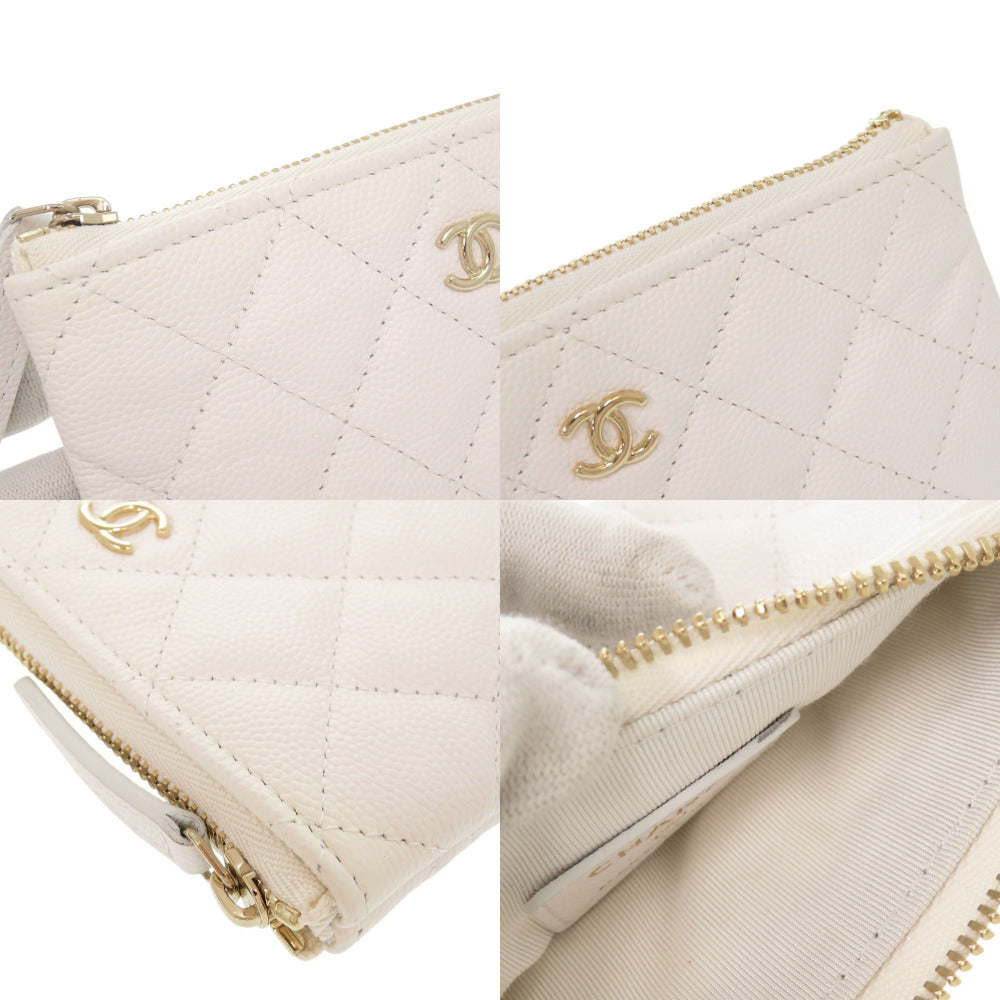 CHANEL Pouch Caviar skin white Matrasse COCO Mark Women Used Authentic