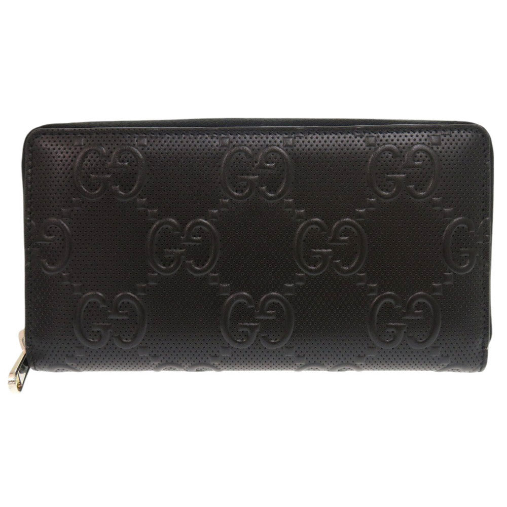 GUCCI Long Wallet Purse 625558 leather black Zip Around Women Used Authentic