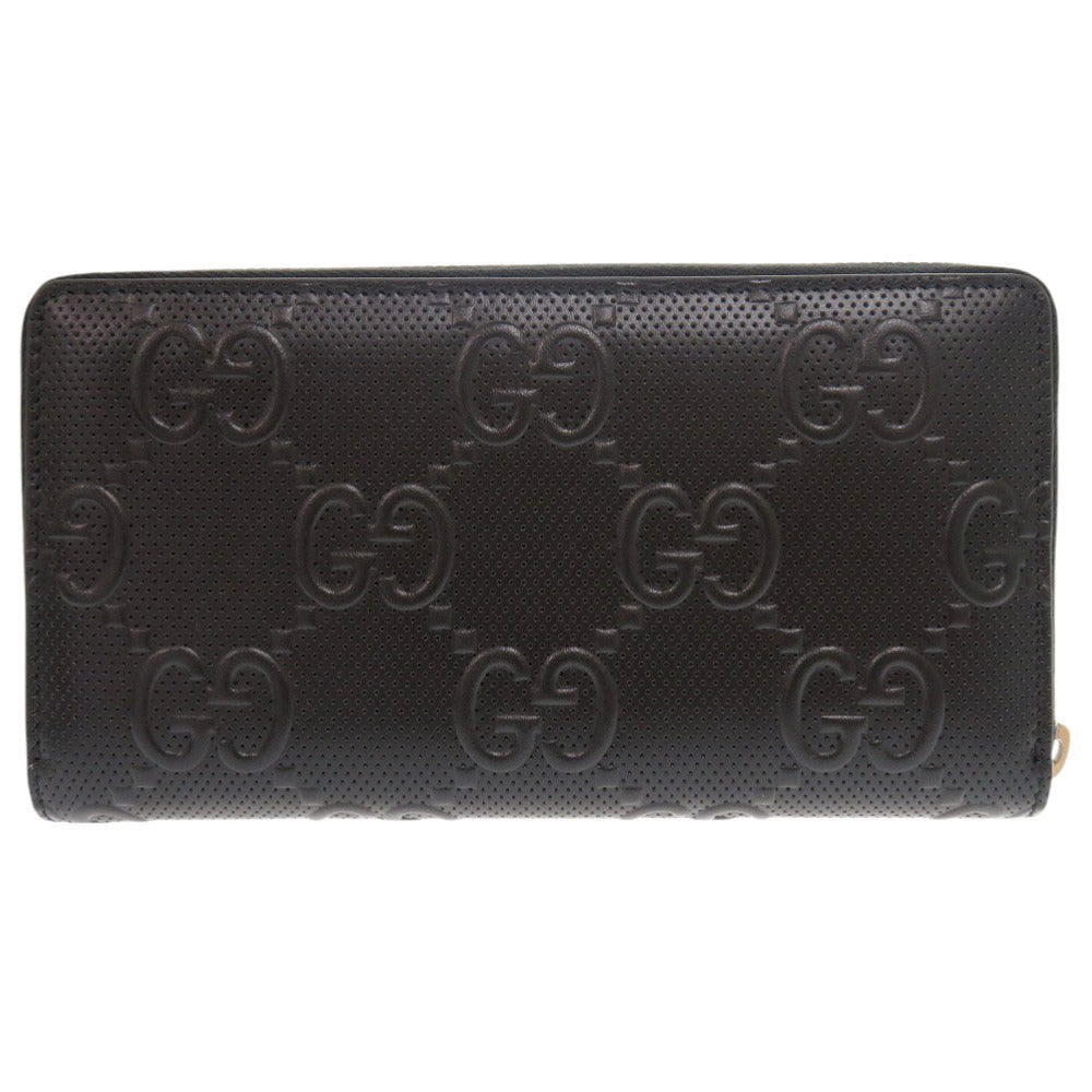 GUCCI Long Wallet Purse 625558 leather black Zip Around Women Used Authentic