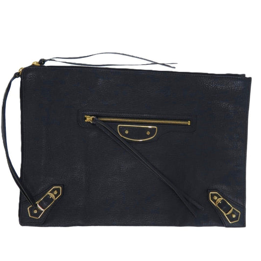 BALENCIAGA Clutch bag Leather, Goatskin Navy Metal Edge Goatskin