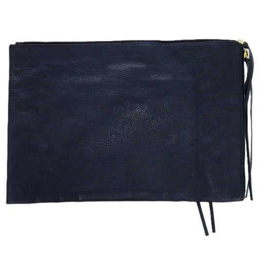 BALENCIAGA Clutch bag Leather, Goatskin Navy Metal Edge Goatskin