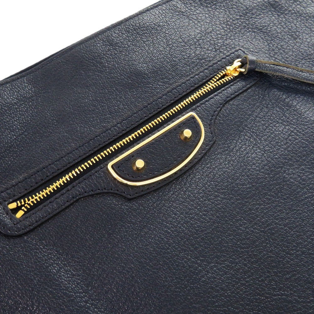 BALENCIAGA Clutch bag Leather, Goatskin Navy Metal Edge Goatskin