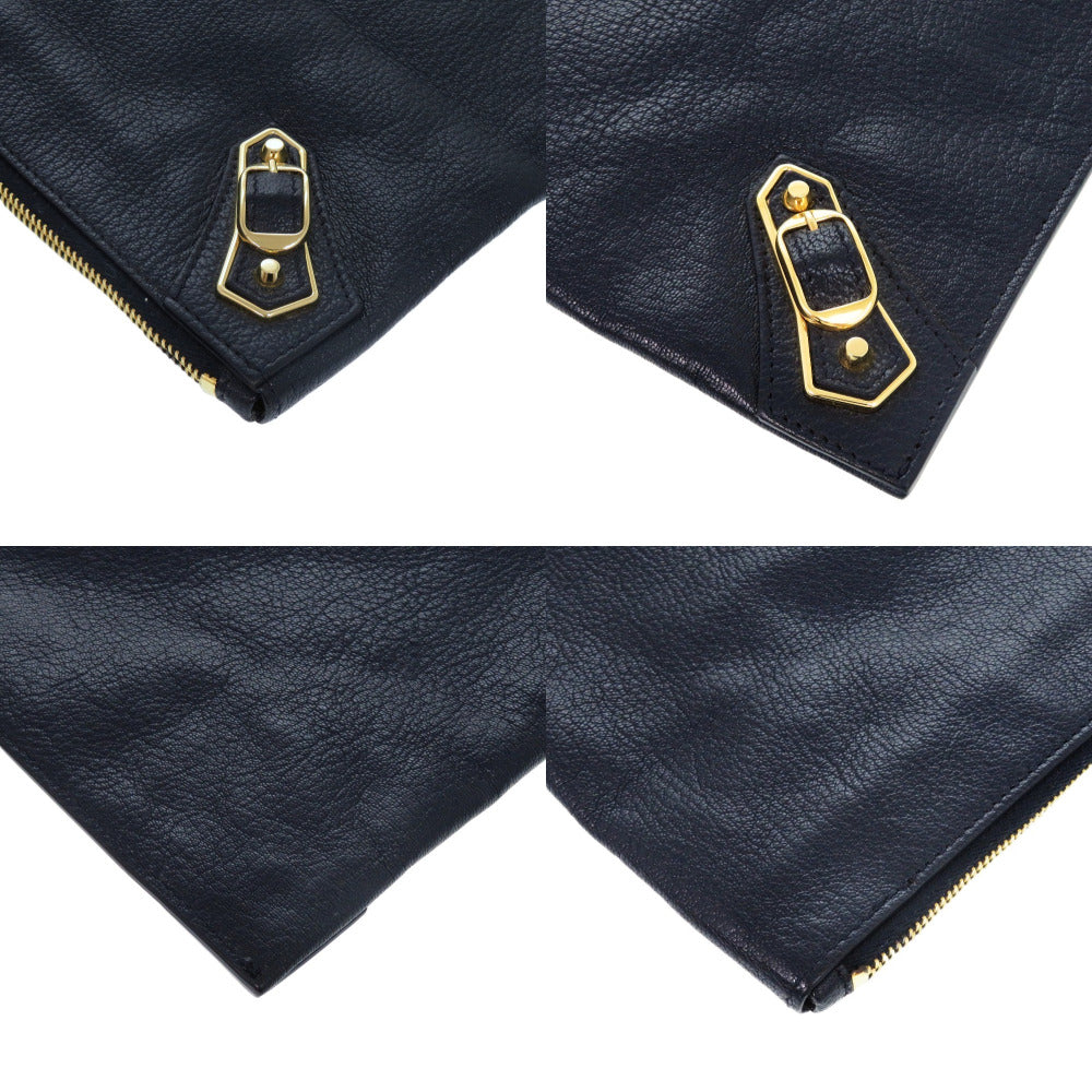 BALENCIAGA Clutch bag Leather, Goatskin Navy Metal Edge Goatskin