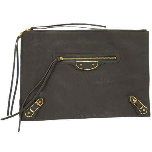 BALENCIAGA Clutch bag Leather, Goatskin gray Metal Edge Goatskin