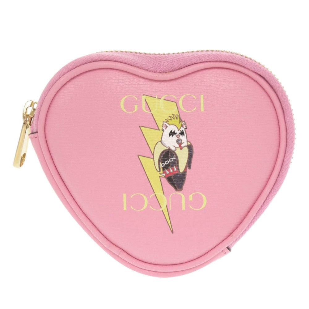 GUCCI Coin case 701062 leather pink x Bananya Heart Shape