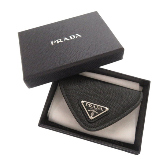 PRADA Coin case 2MM004 leather black Saffiano Triangle