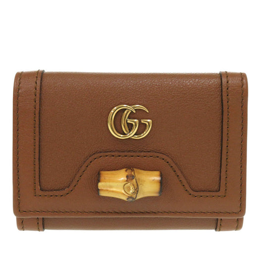 GUCCI Tri-fold wallet 658633 Leather, Bamboo Brown Diana medium