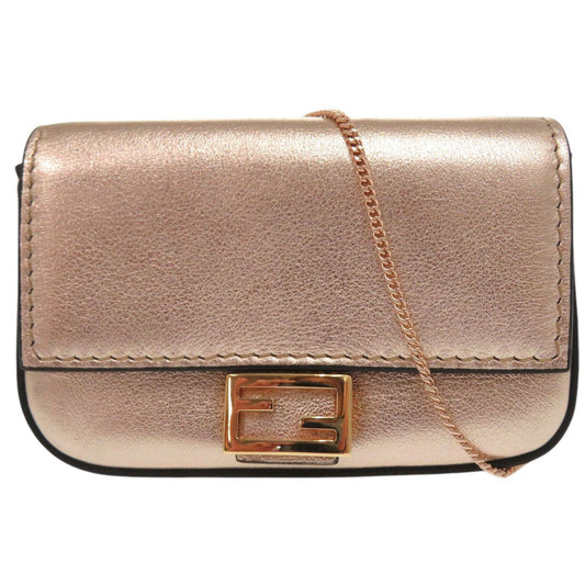 FENDI Pouch leather Pink gold nano baguette charm