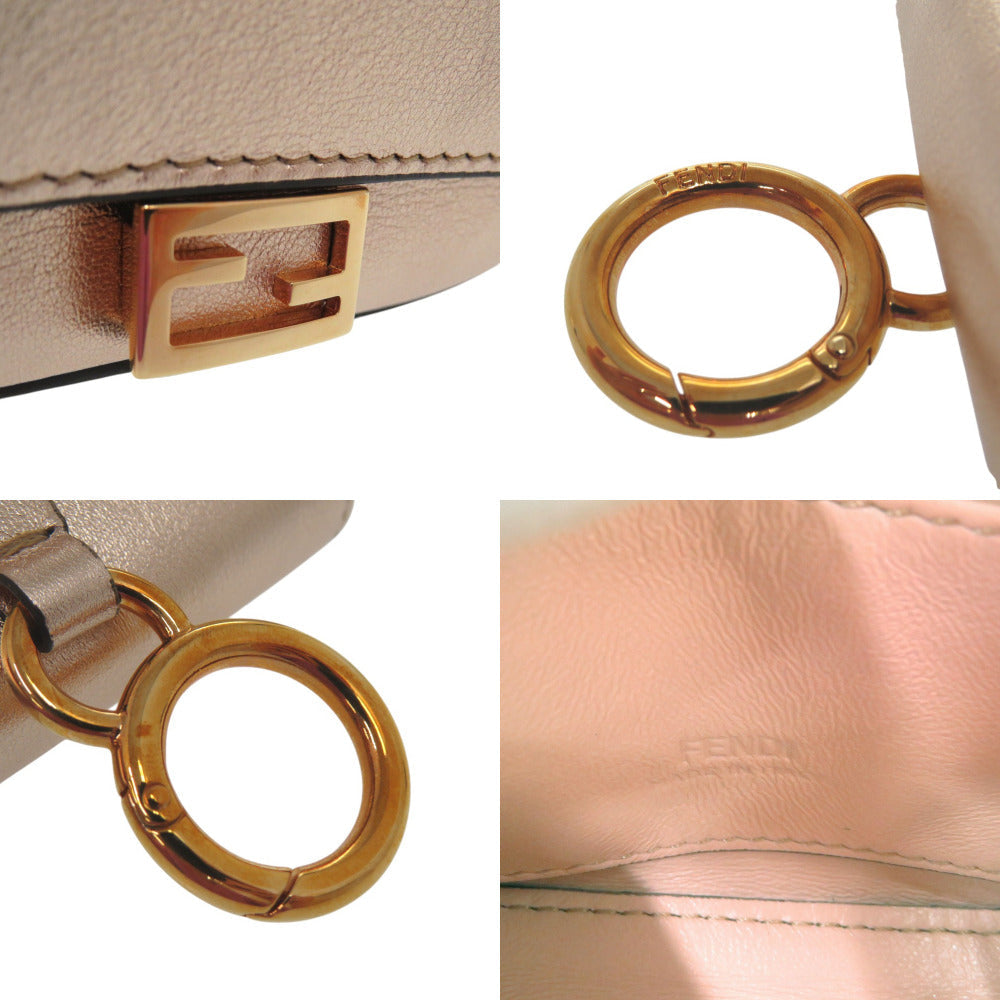 FENDI Pouch leather Pink gold nano baguette charm