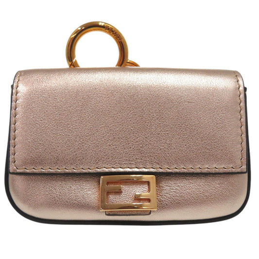 FENDI Pouch leather Pink gold nano baguette charm