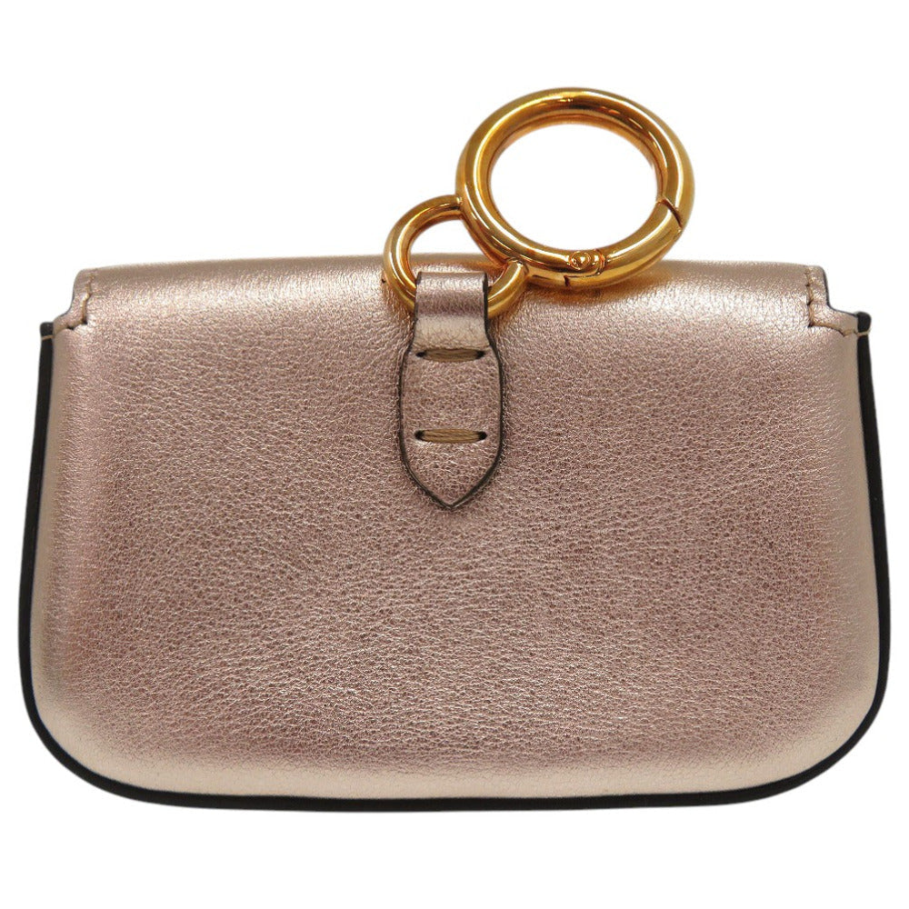 FENDI Pouch leather Pink gold nano baguette charm