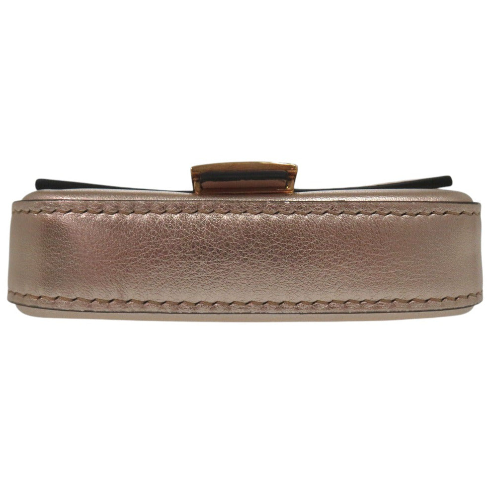 FENDI Pouch leather Pink gold nano baguette charm