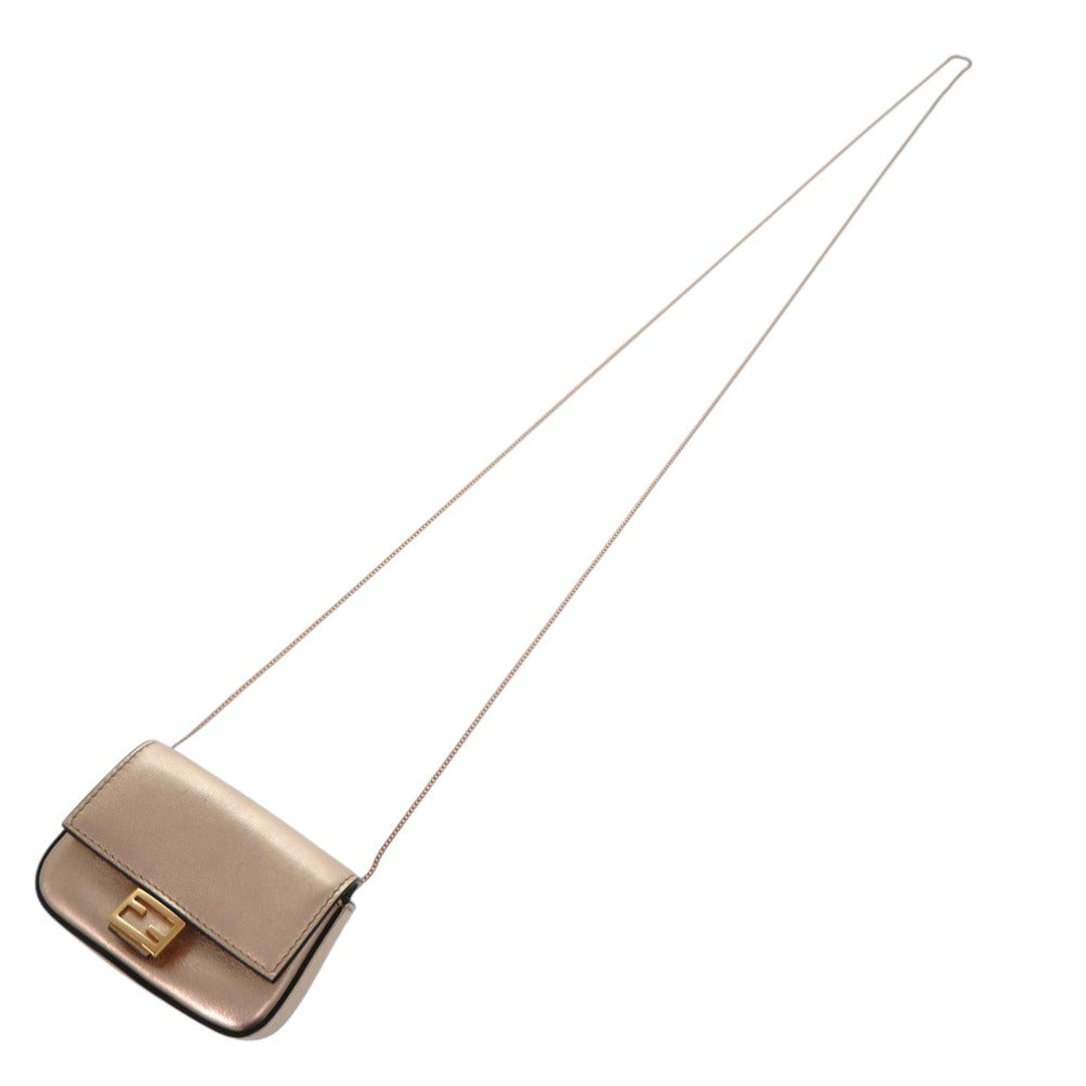 FENDI Pouch leather Pink gold nano baguette charm
