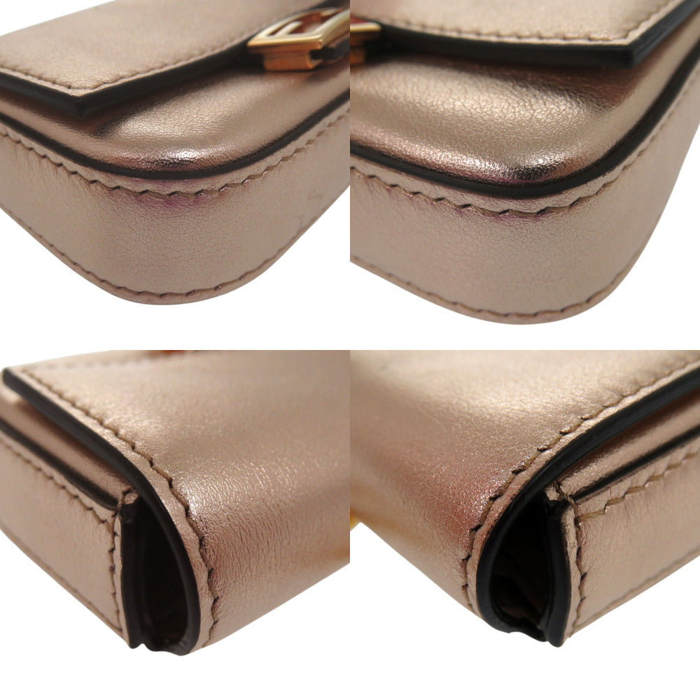 FENDI Pouch leather Pink gold nano baguette charm