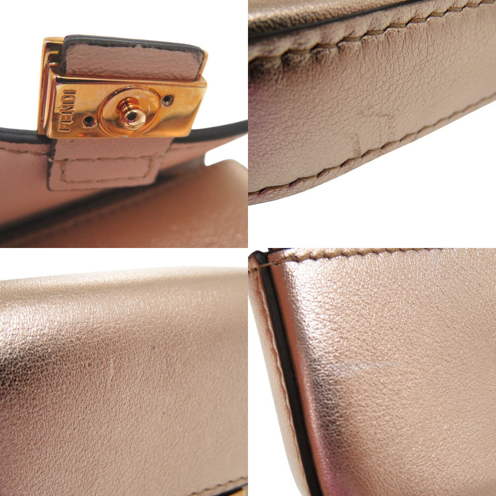 FENDI Pouch leather Pink gold nano baguette charm