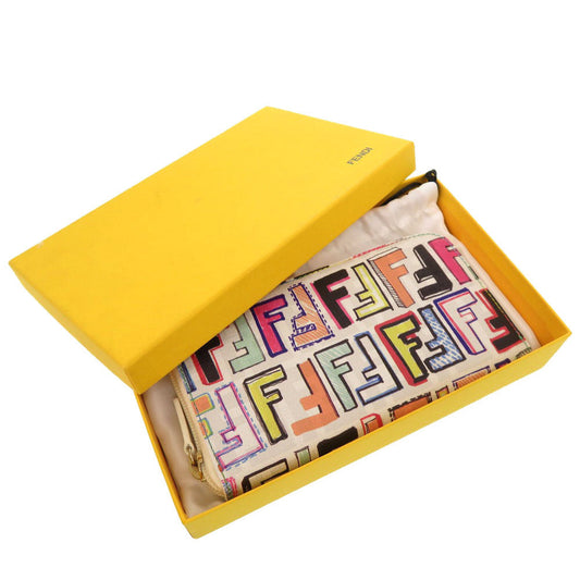 FENDI Long Wallet Purse 8M0024 leather white FF Zucca