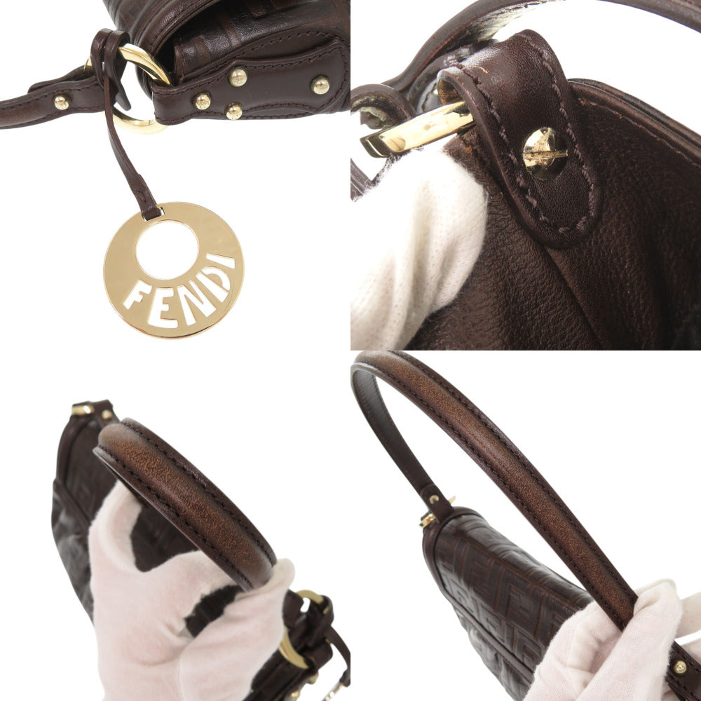 FENDI Shoulder Bag leather Brown Zucca Pattern