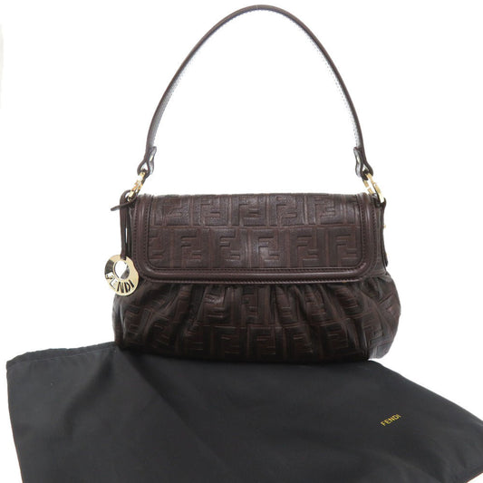 FENDI Shoulder Bag leather Brown Zucca Pattern