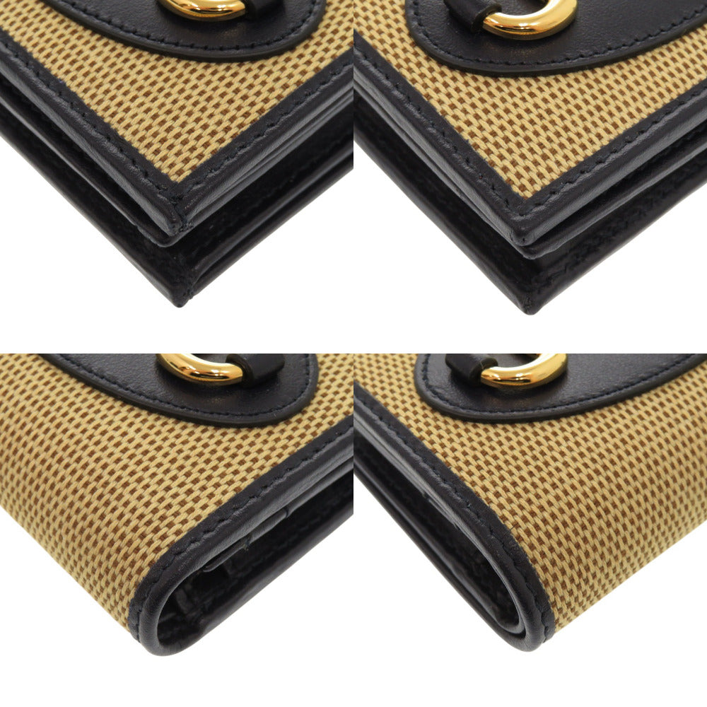 GUCCI Bifold Wallet 621887 Canvas, Leather beige Horsebit
