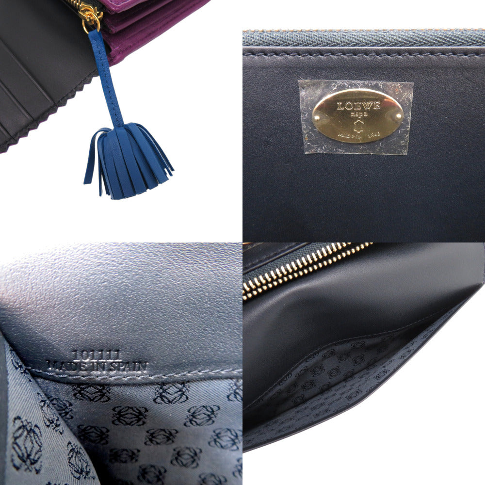 LOEWE Long Wallet Purse 101111 leather purple anagram