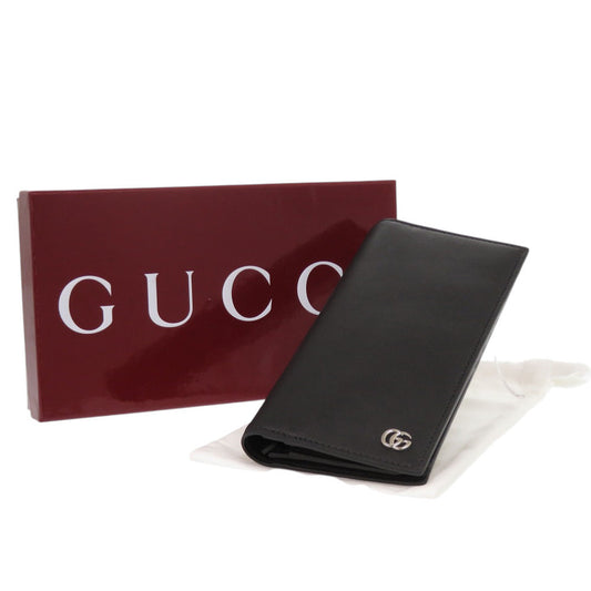 GUCCI Long Wallet Purse 835054 Grain leather black Double G Long Wallet