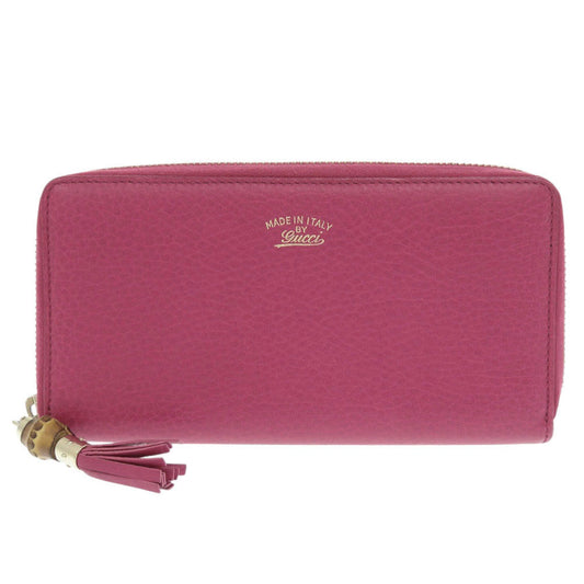 GUCCI Long Wallet Purse 307984 leather Magenta Bamboo