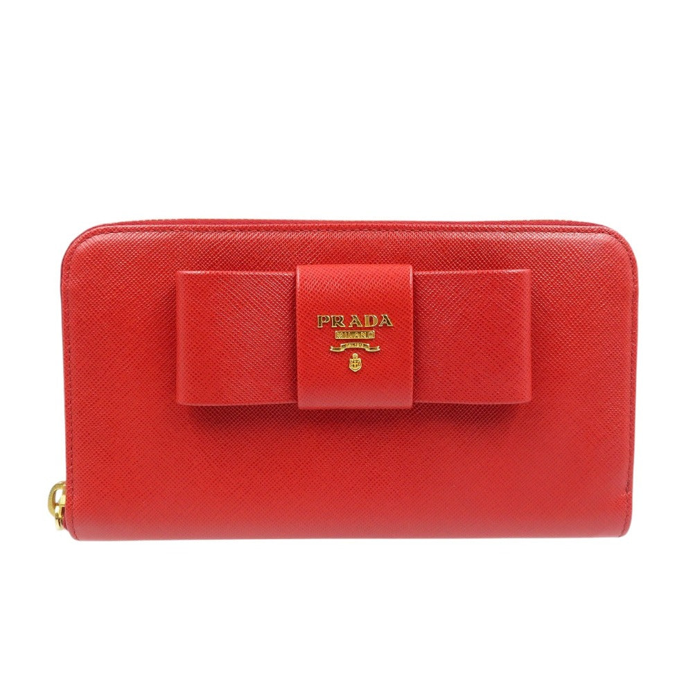 PRADA Long Wallet Purse 1M0506 leather Red ribbon