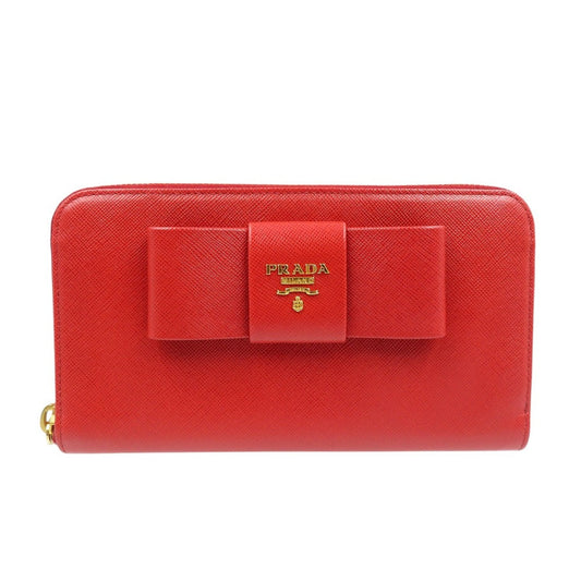 PRADA Long Wallet Purse 1M0506 leather Red ribbon