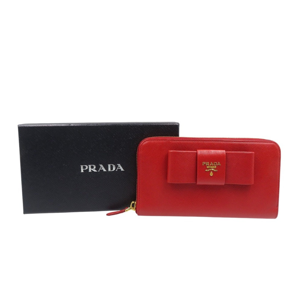 PRADA Long Wallet Purse 1M0506 leather Red ribbon