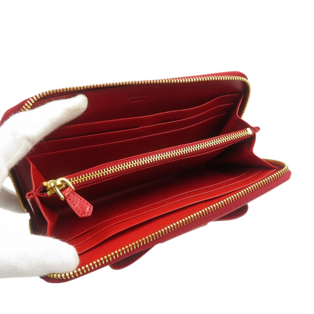 PRADA Long Wallet Purse 1M0506 leather Red ribbon