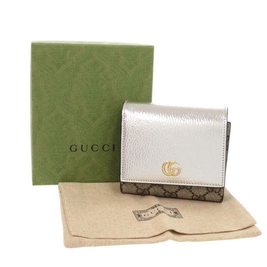 GUCCI Bifold Wallet 598587 GG Supreme Canvas Silver GG Marmont
