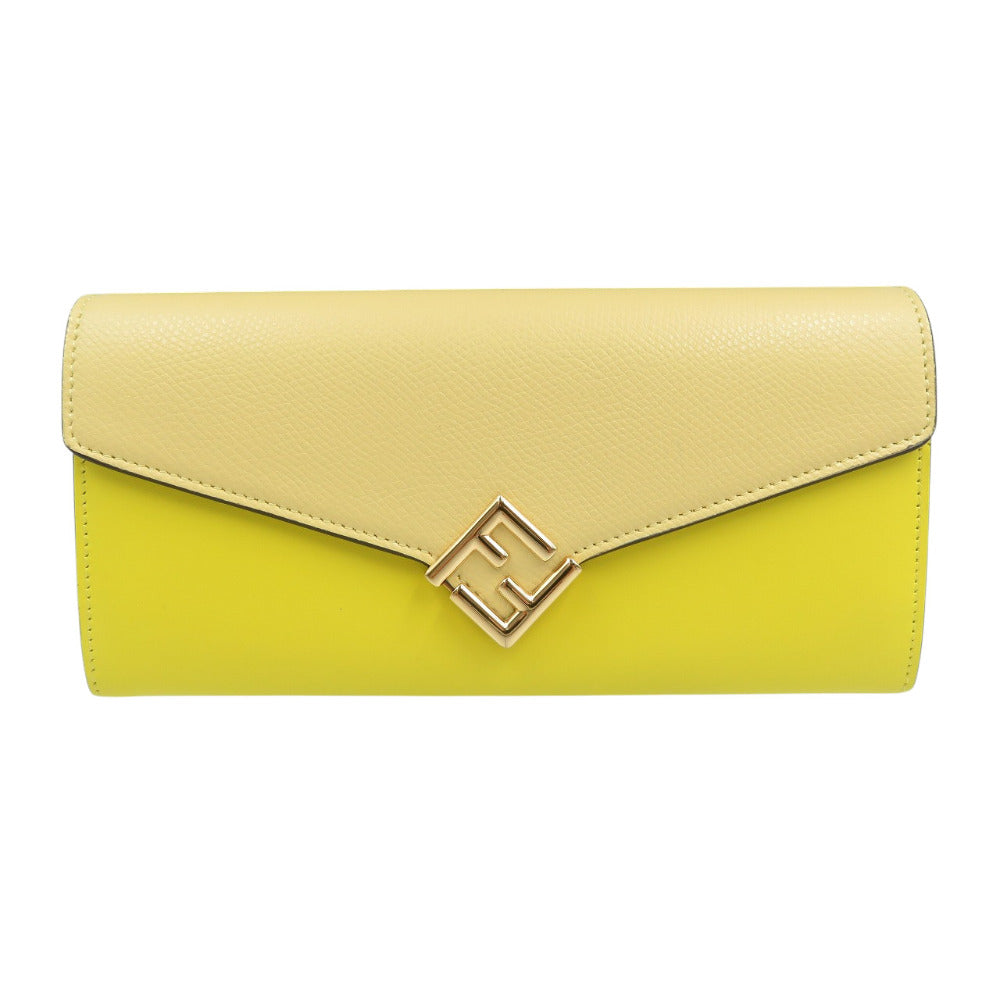 FENDI Long Wallet Purse 8M0251 leather yellow FF Diamond Women Used Authentic