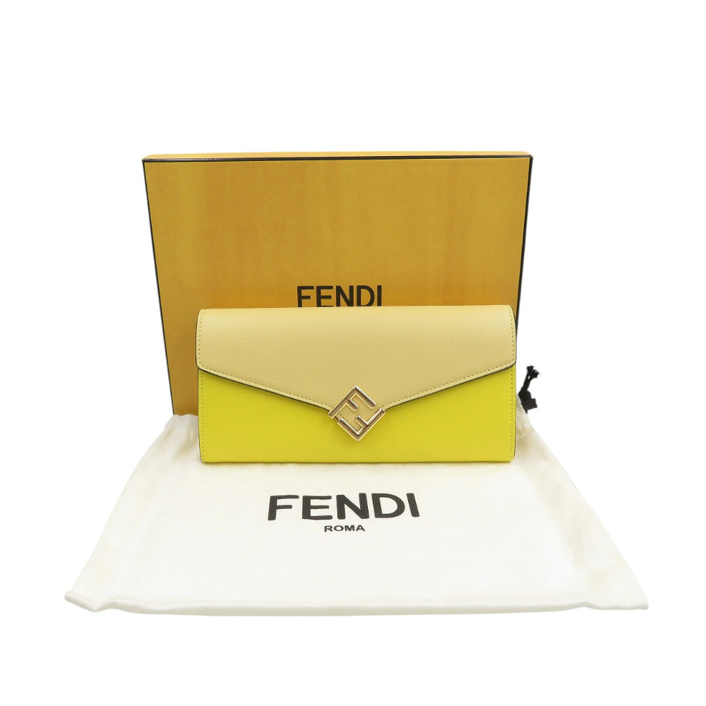 FENDI Long Wallet Purse 8M0251 leather yellow FF Diamond Women Used Authentic