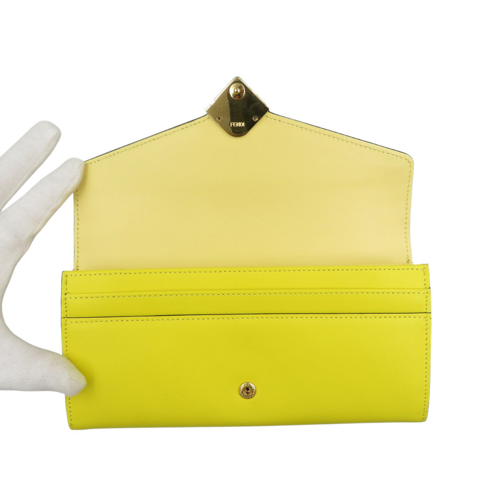 FENDI Long Wallet Purse 8M0251 leather yellow FF Diamond Women Used Authentic