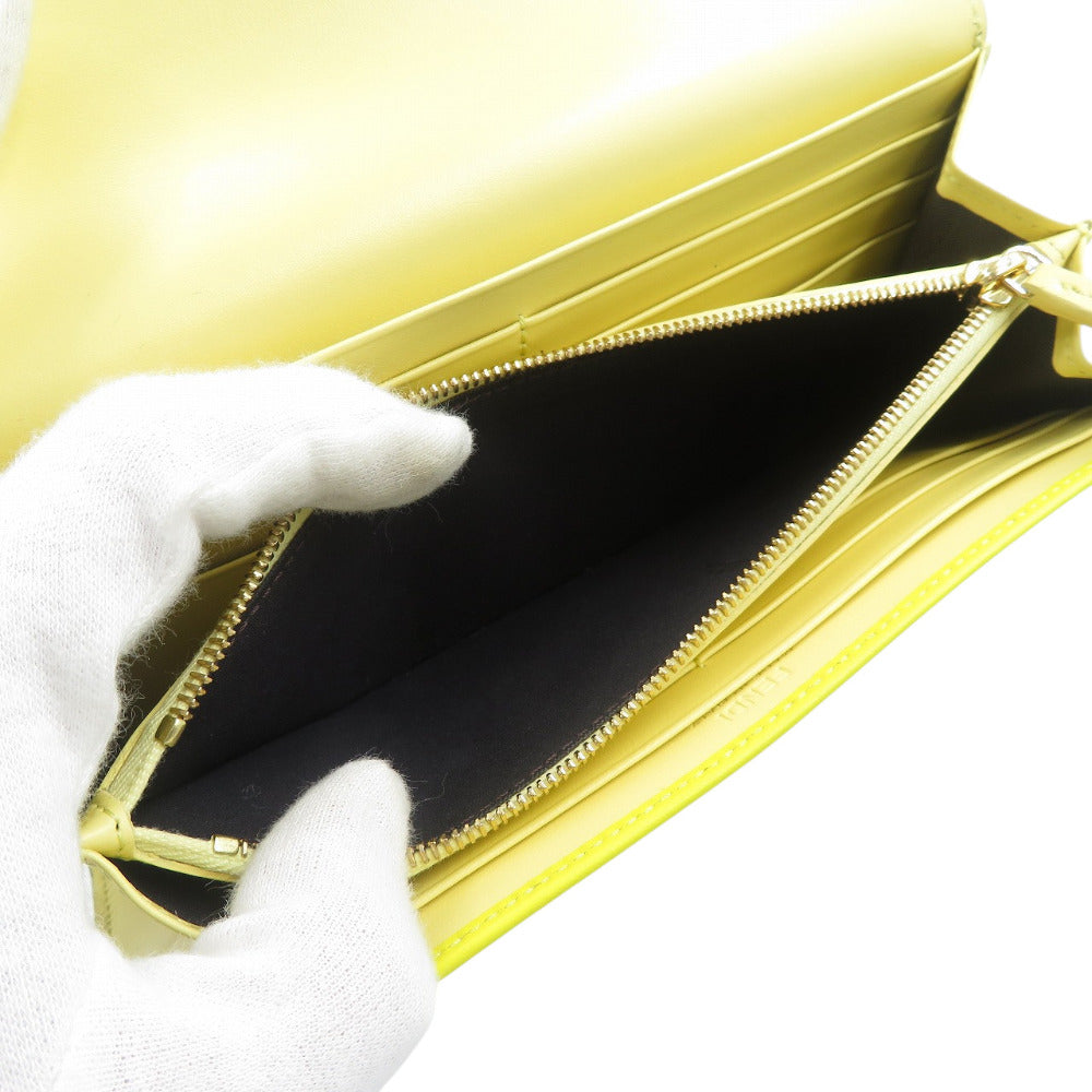 FENDI Long Wallet Purse 8M0251 leather yellow FF Diamond Women Used Authentic