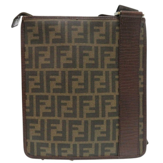 FENDI Shoulder Bag PVC, Leather Brown Zucca Pattern Vintage Sacoche Women Used Authentic