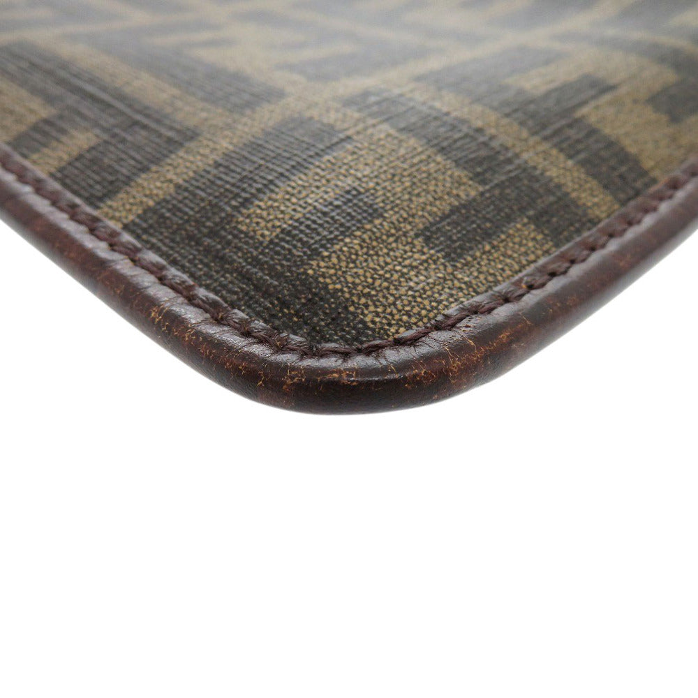 FENDI Shoulder Bag PVC, Leather Brown Zucca Pattern Vintage Sacoche Women Used Authentic