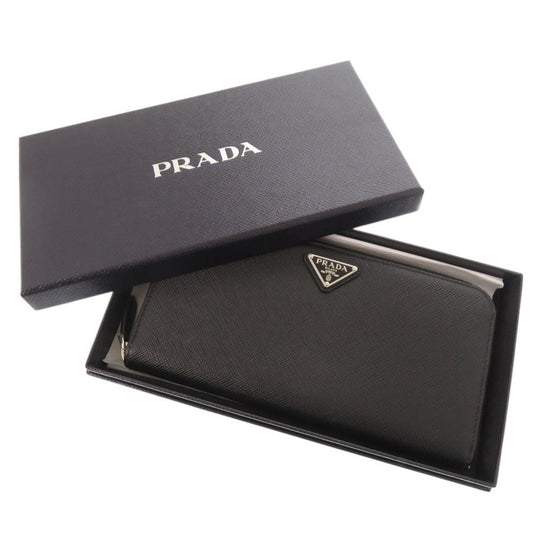 PRADA Long Wallet Purse leather black Triangle logo