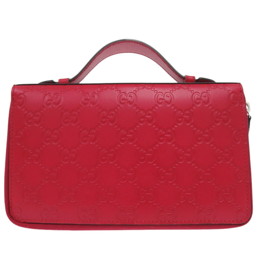 GUCCI Long Wallet Purse leather Red GG Pattern Double Zip Travel Wallet Guccisima Women Used Authentic