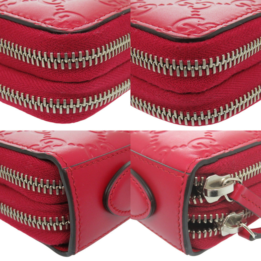 GUCCI Long Wallet Purse leather Red GG Pattern Double Zip Travel Wallet Guccisima Women Used Authentic