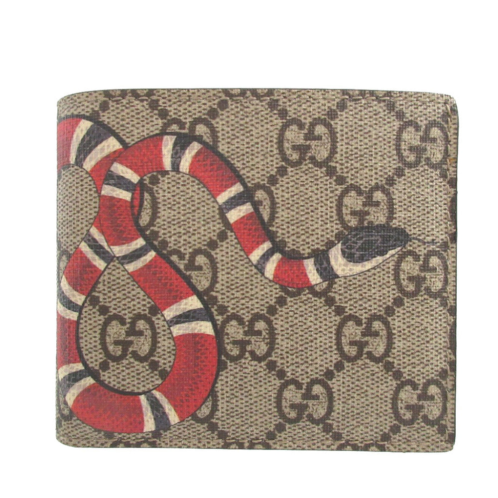 GUCCI Bifold Wallet 451268 GG Supreme, Leather beige Snake Wallet Women Used Authentic