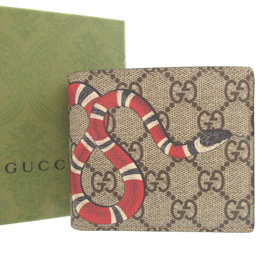 GUCCI Bifold Wallet 451268 GG Supreme, Leather beige Snake Wallet Women Used Authentic